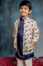 CREAM FLORAL PRINTED BOMBER JACKET WITH KURTA