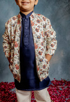 CREAM FLORAL PRINTED BOMBER JACKET WITH KURTA
