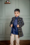BLUE VELVET EMBROIDERED OPEN STYLE INDO WESTERN