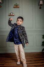 BLUE VELVET EMBROIDERED OPEN STYLE INDO WESTERN