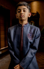 BLUE INDOWESTERN WITH HAND EMBROIDERD BUTA ON CHEST