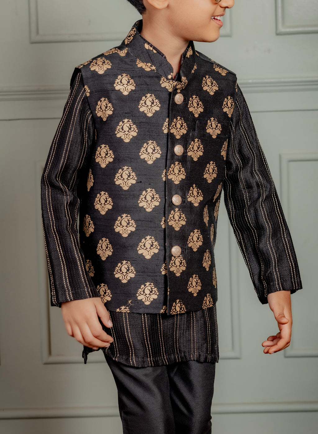 BLACK BUNDI KURTA SET