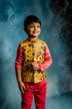 YELLOW PRINTED BUNDI WITH KURTA SET