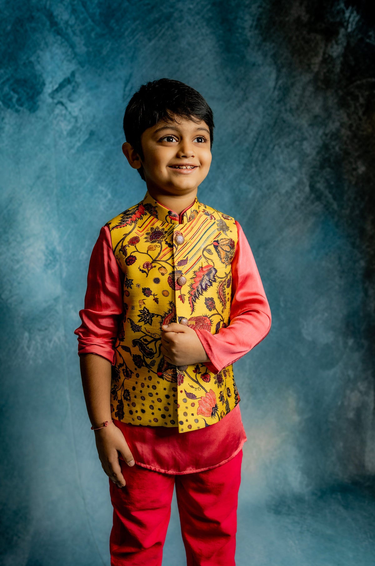 YELLOW PRINTED BUNDI WITH KURTA SET