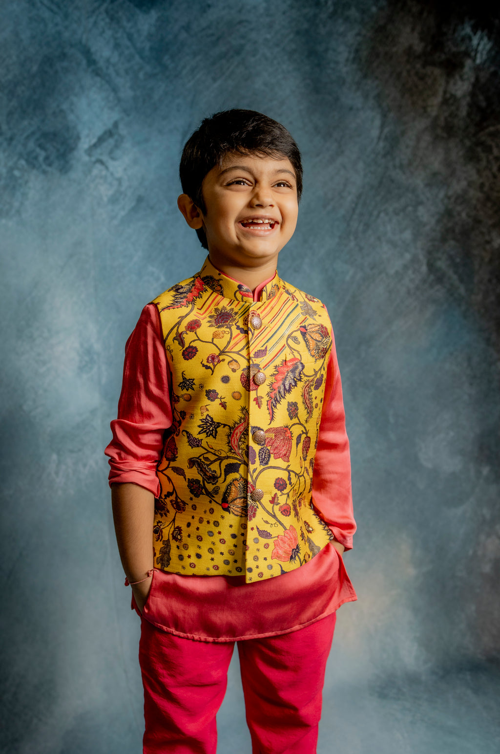 YELLOW PRINTED BUNDI WITH KURTA SET