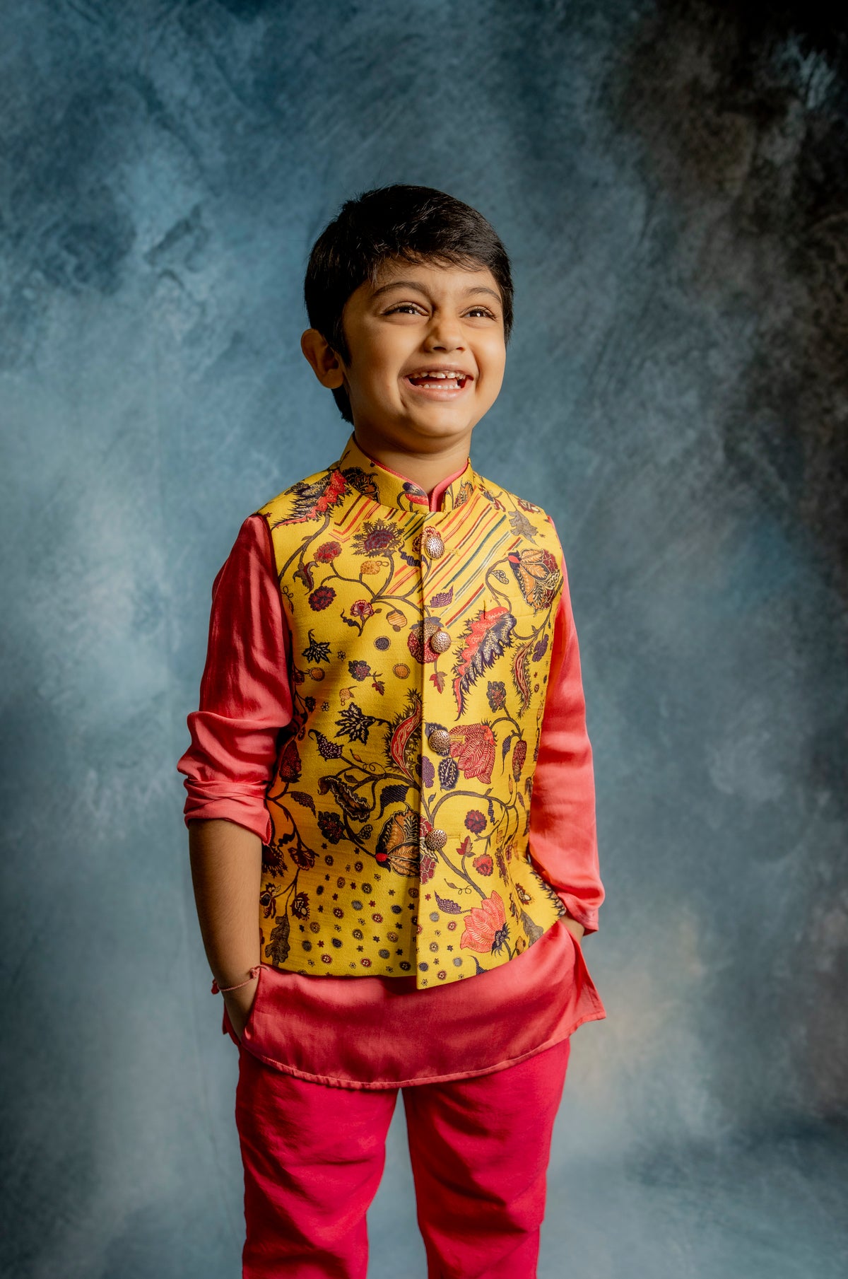 YELLOW PRINTED BUNDI WITH KURTA SET