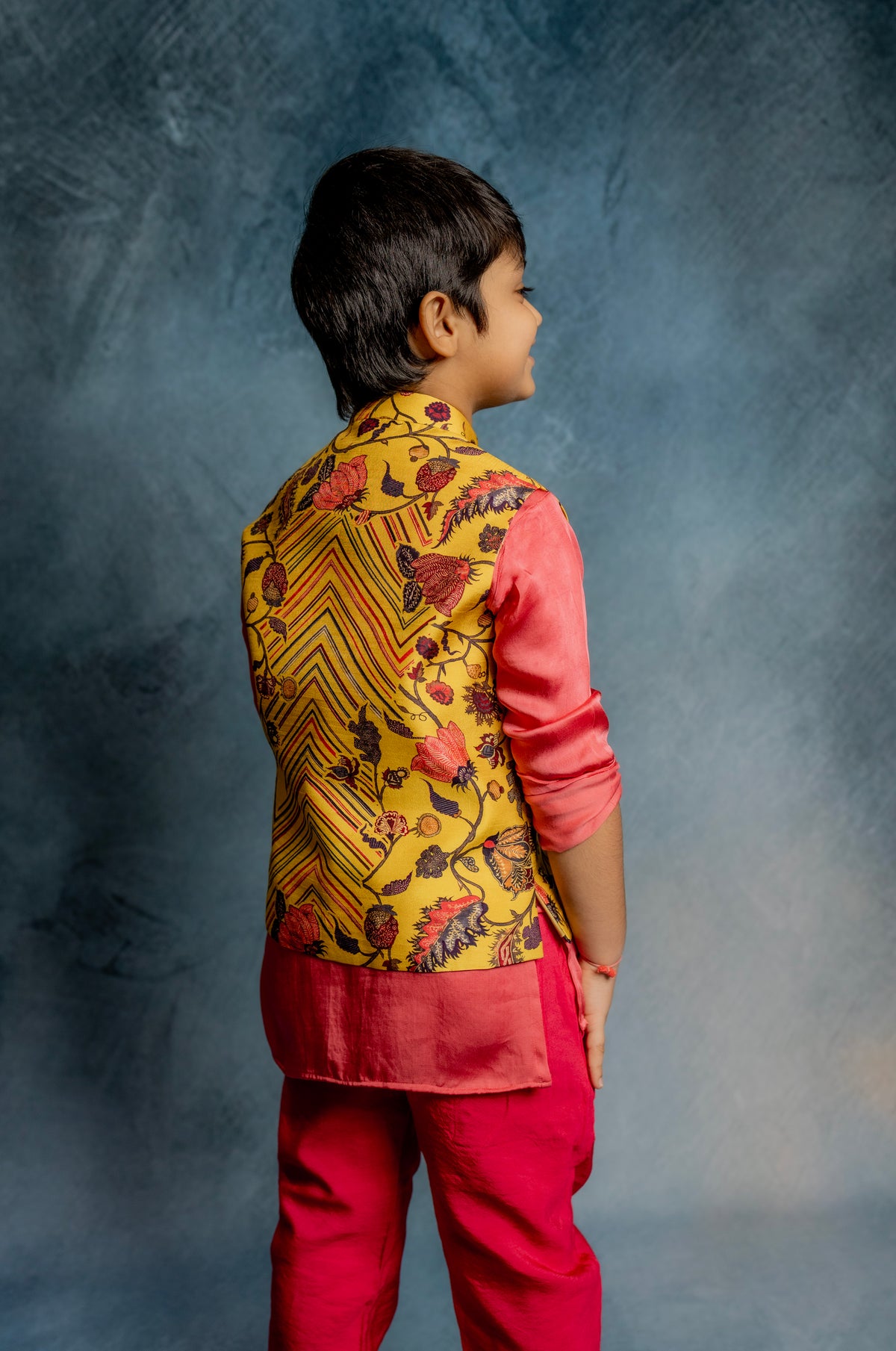 YELLOW PRINTED BUNDI WITH KURTA SET