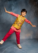 YELLOW PRINTED BUNDI WITH KURTA SET