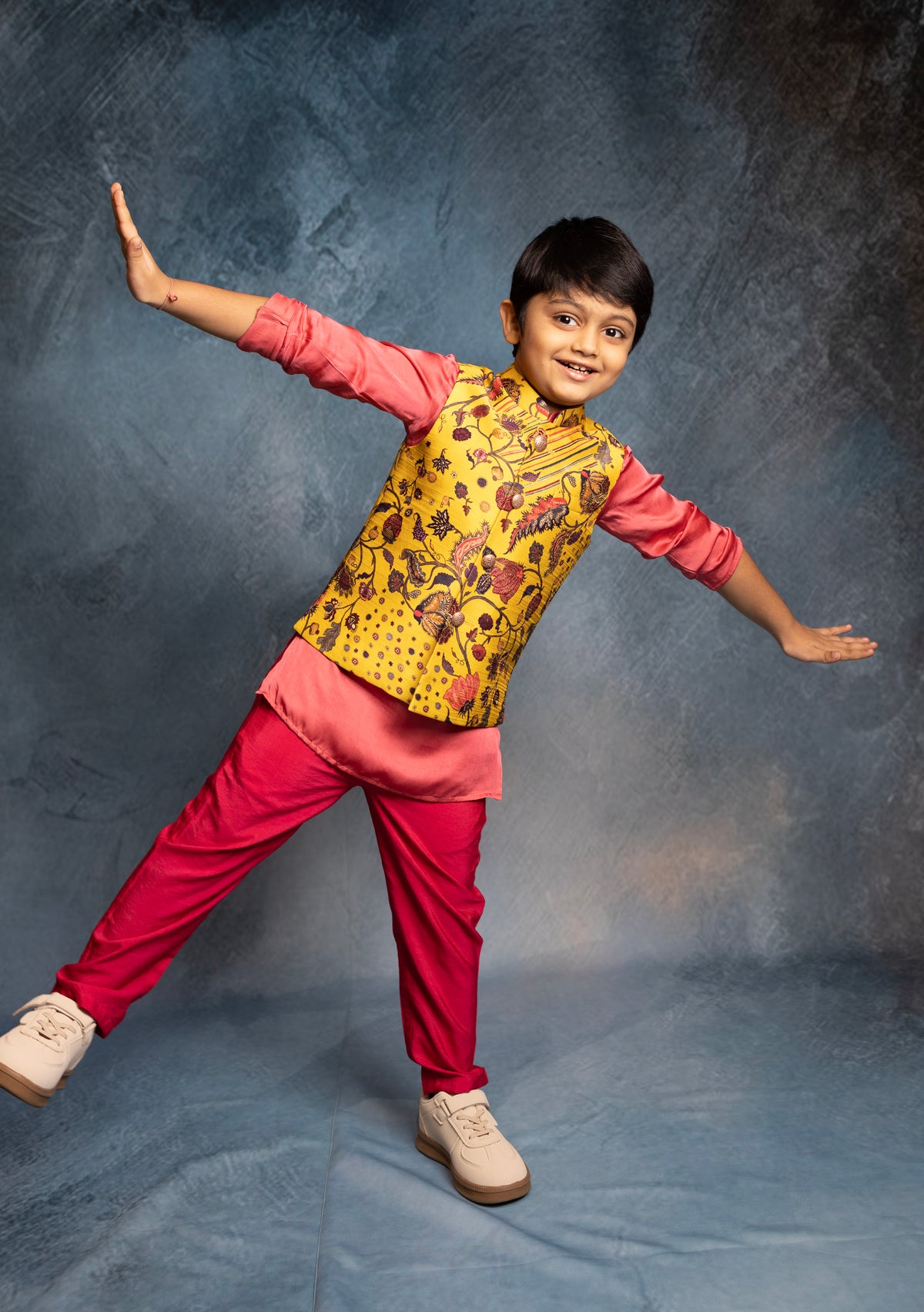 YELLOW PRINTED BUNDI WITH KURTA SET
