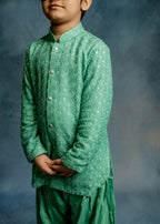 GREEN LUCKNOWI KURTA WITH PATIYALA