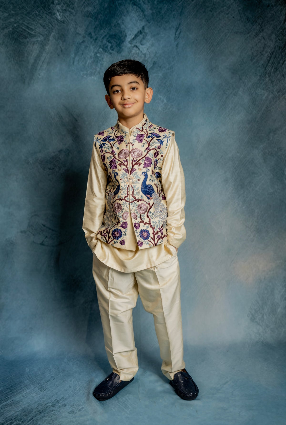 CREAM ALL OVER HEAVY EMBROIDERD BUNDI KURTA SET
