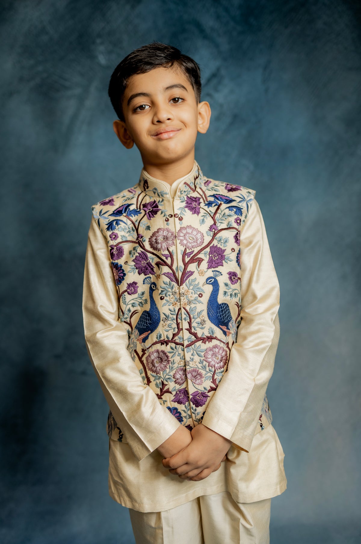 CREAM ALL OVER HEAVY EMBROIDERD BUNDI KURTA SET