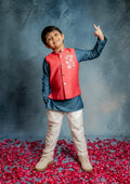 CRIMSON RED BUNDI WITH EMBROIDERY AND KURTA SET