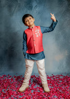 CRIMSON RED BUNDI WITH EMBROIDERY AND KURTA SET