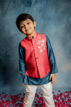 CRIMSON RED BUNDI WITH EMBROIDERY AND KURTA SET