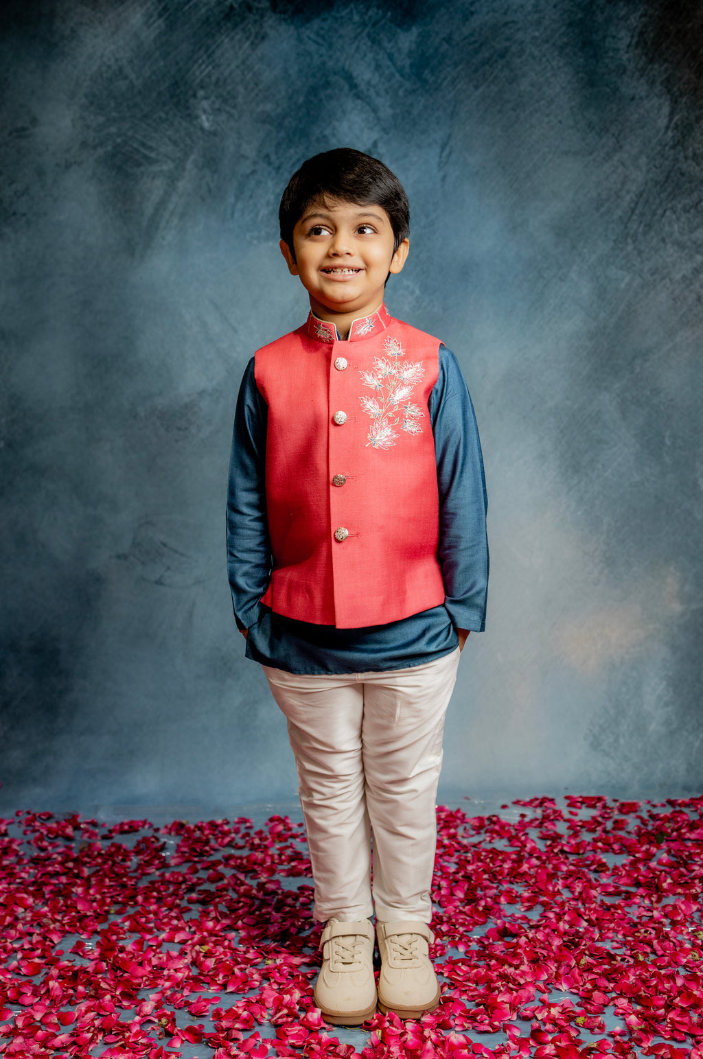 CRIMSON RED BUNDI WITH EMBROIDERY AND KURTA SET