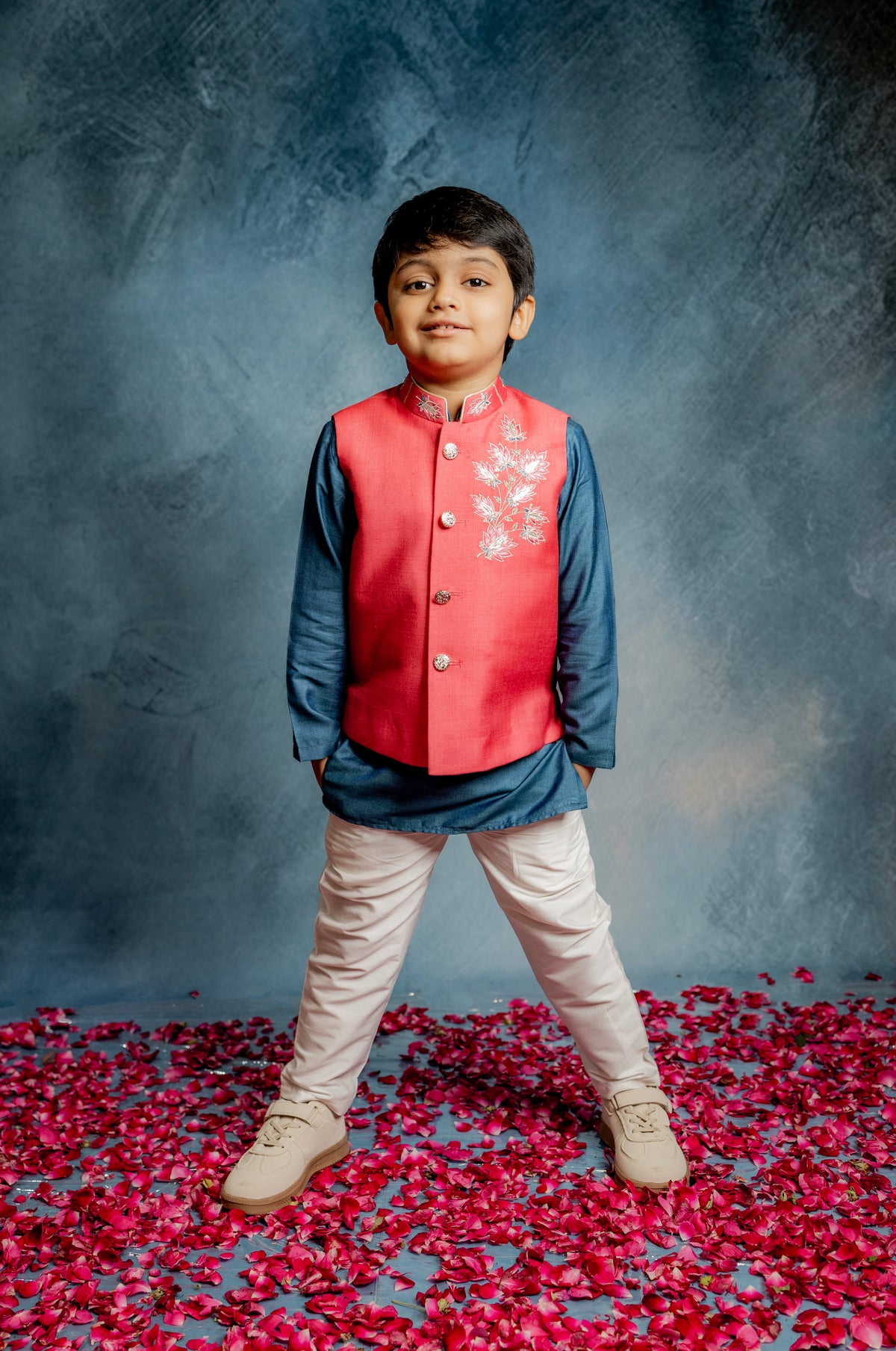 CRIMSON RED BUNDI WITH EMBROIDERY AND KURTA SET