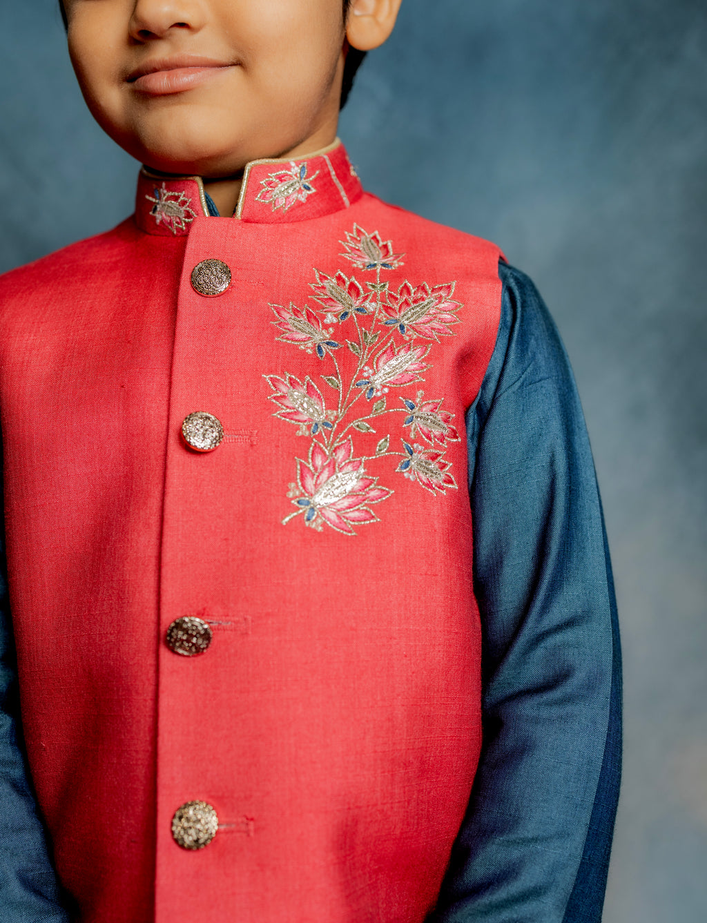 CRIMSON RED BUNDI WITH EMBROIDERY AND KURTA SET