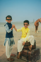 BLUE BUNDI AND PRINTED KURTA SET