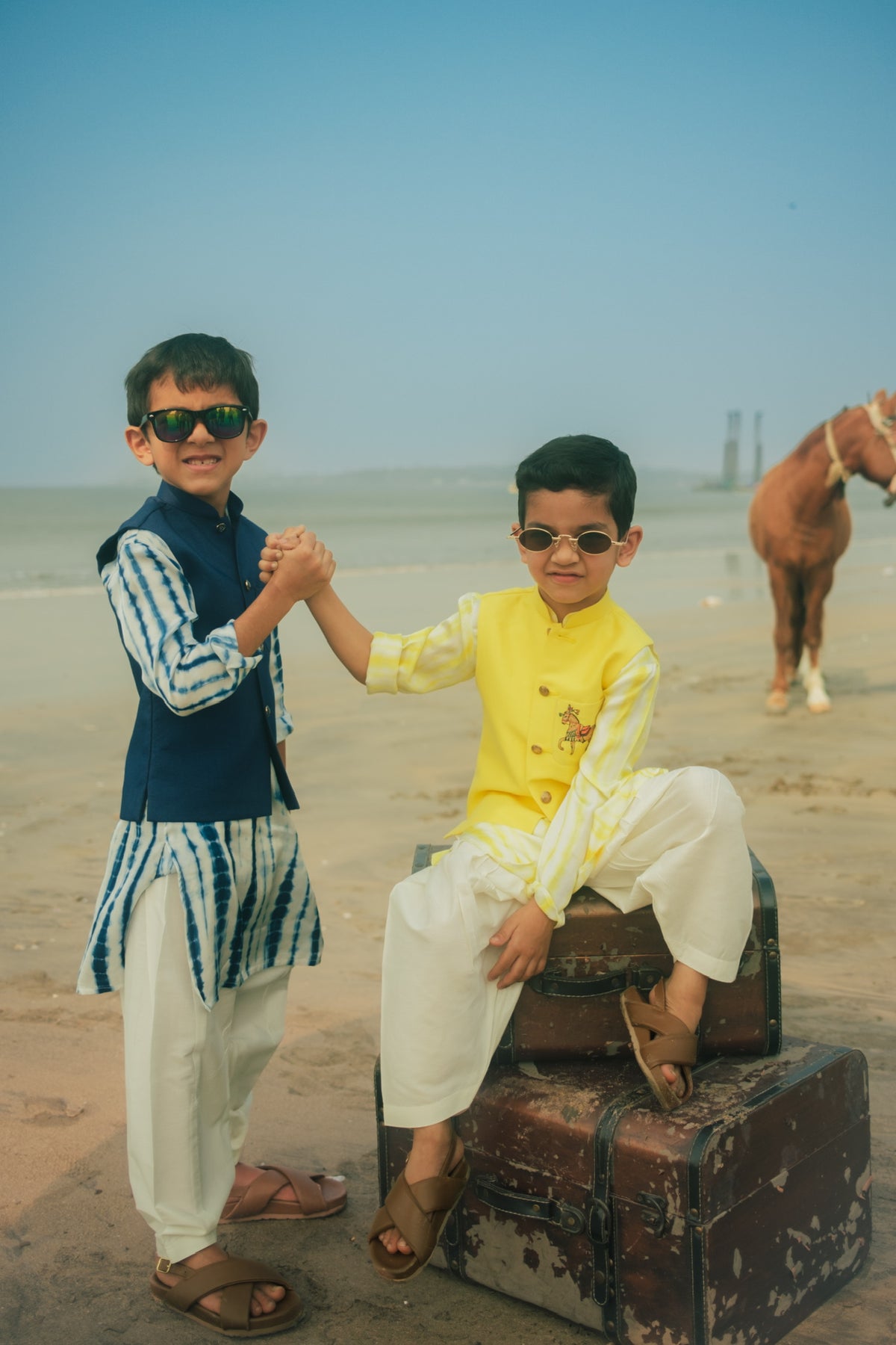BLUE BUNDI AND PRINTED KURTA SET