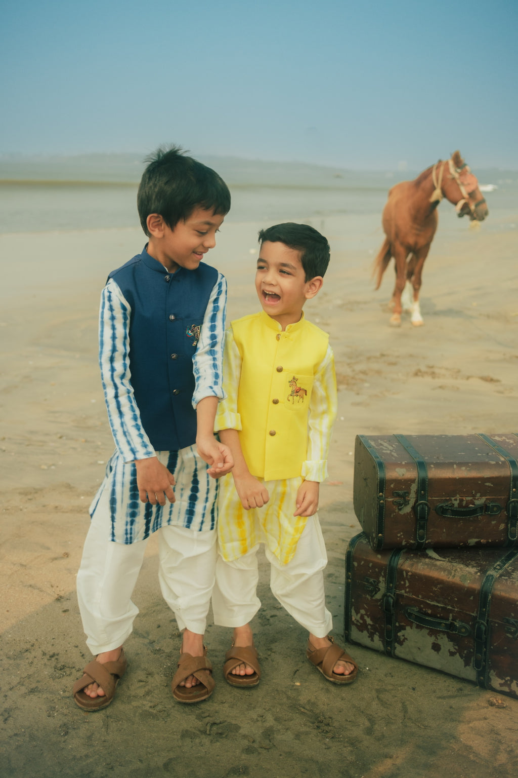 BLUE BUNDI AND PRINTED KURTA SET