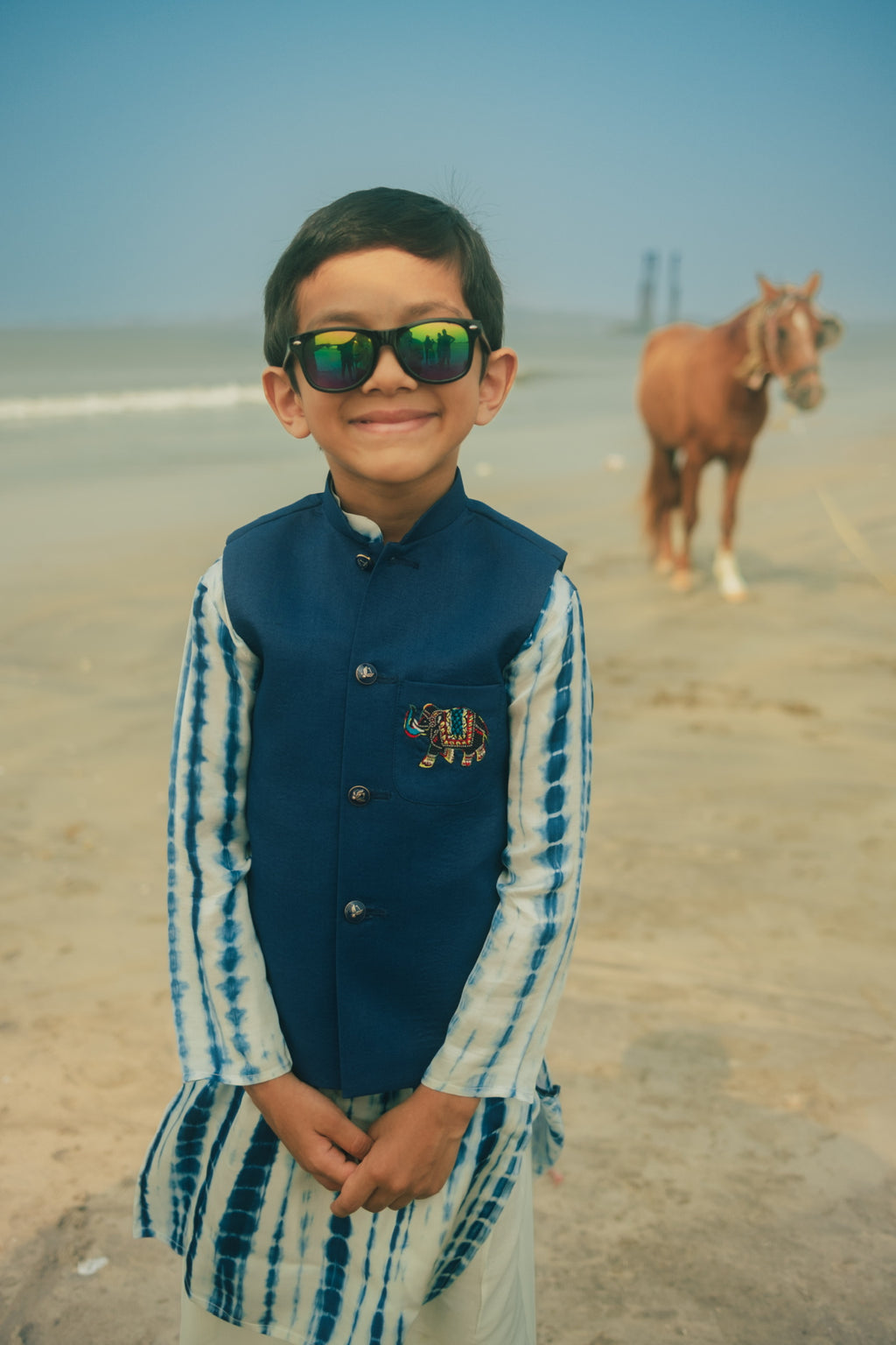 BLUE BUNDI AND PRINTED KURTA SET
