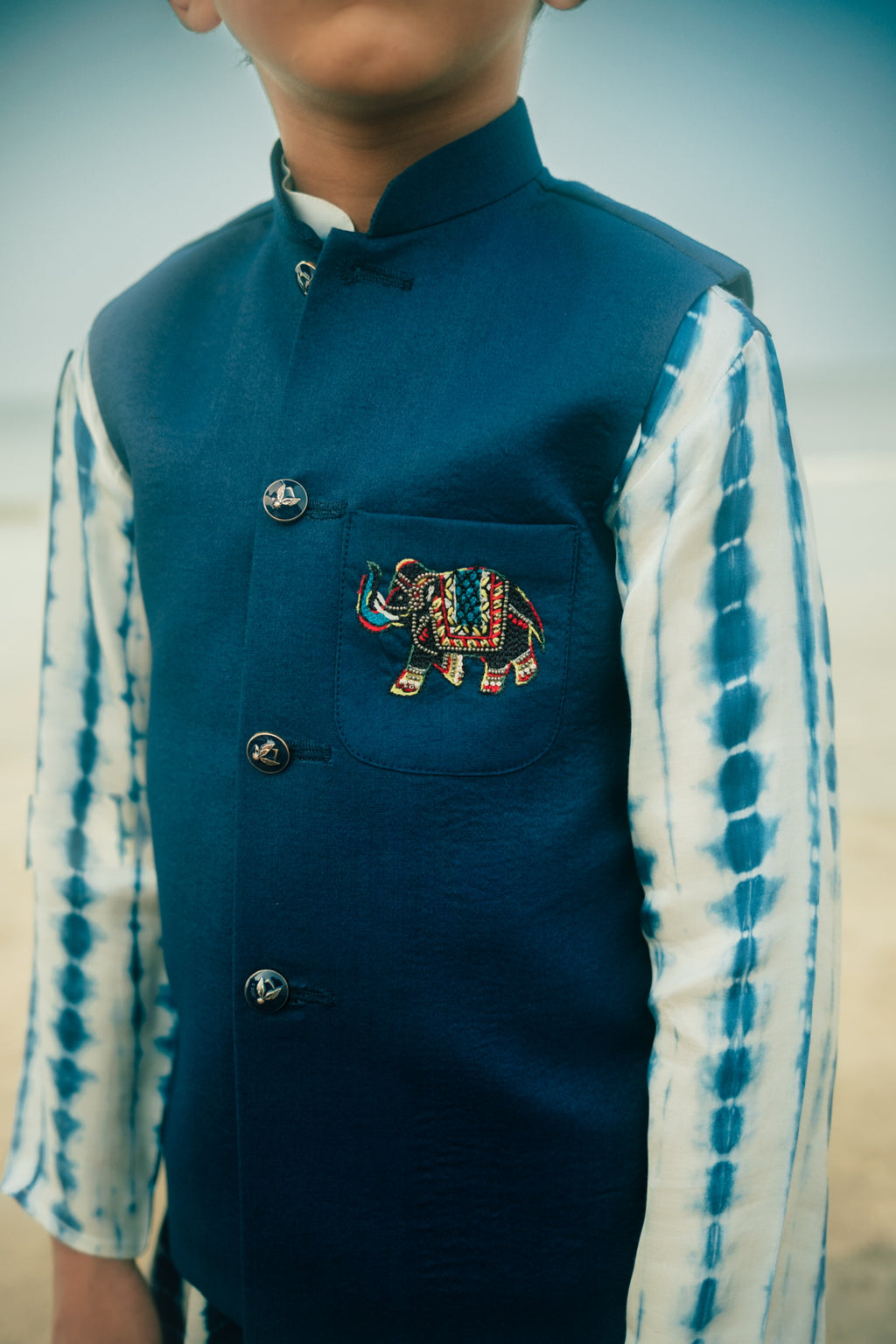 BLUE BUNDI AND PRINTED KURTA SET